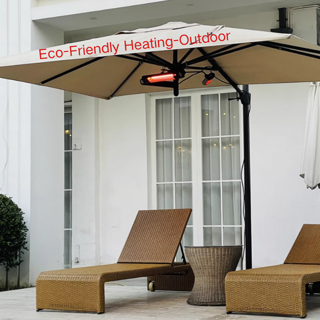 LS Aluminum Frame Patio Outdoor Umbrella with LED Lighting & Far-Infrared Heater | Dining Heater Outdoor Parasol Umbrella