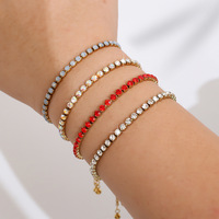 Bracelet ajustable en zircon micro-pavé, plaqué or 18 carats, acier inoxydable 304, bijoux minimalistes pour femmes, vente en gros