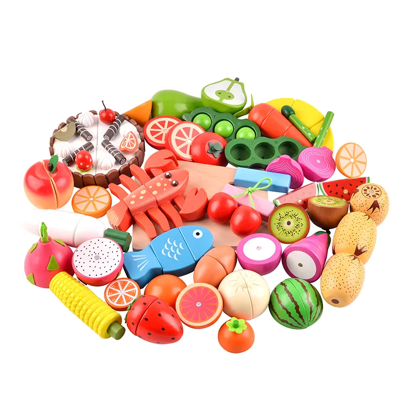 Juguetes Educativos Montessori para cocina, juego de vegetales de madera, juguetes para cortar frutas y verduras para niños