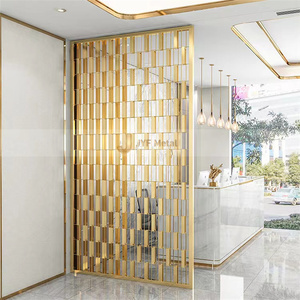 Divisor de habitación de vidrio decorativo de partición de acero inoxidable con acabado cepillado/Espejo dorado de fábrica EX092 - Product Image 5