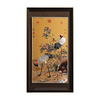 Broderie en soie de Suzhou artisanale, art mural classique de grue et de fleurs, fil de soie mélangé écologique, décoration pour la maison et le bureau