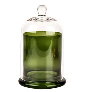 Custom 300 Ml Luxury Glass Scented Candle Vessel Jar With Glass Bell Cover For Decoration