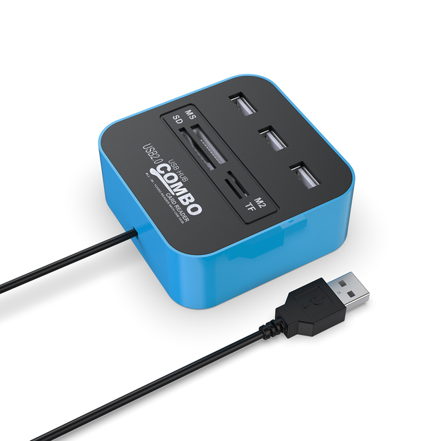High-Speed 3-Port 2.0 USB Hub with Multi-Function Card Reader External Installation for SD/TF/MMC/M2/MS/MP