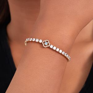 Gelang Cleef daun semanggi elegan mode wanita perhiasan rantai CZ zirkon wanita 14K 18K gelang tenis emas - Product Image 3