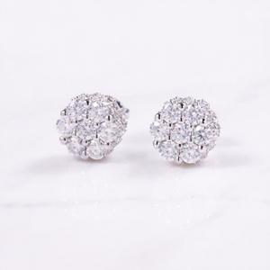 Pendientes de Moissanita Redondos Brillantes con Estilo Halo, Plata de Ley S925, Chapados en Oro Blanco, Joyería de Moda, Pendientes de Botón - Product Image 1