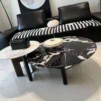 Ensemble de table basse moderne et luxueuse, minimaliste, en marbre noir, table circulaire pour canapé avec structure en acier inoxydable de qualité supérieure pour salon