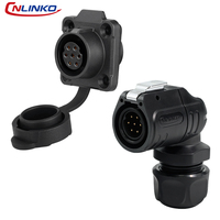 Conector de Alimentación Industrial Cnlinko IP68, Conector de Cable a Prueba de Agua LED de 7 Pines, Macho y Hembra, de Plástico y Metal LP16 de 90 Grados