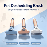 Brosse à poils pour animaux de compagnie avec manche en bois, peigne en acier inoxydable pour chiens et chats, élimine les poils lâches et le sous-poil