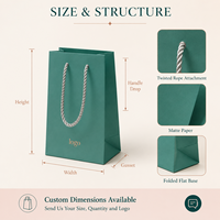 Sac cadeau en papier bleu sarcelle personnalisé avec poignées en corde torsadée et pelliculage mat pour l'emballage de cosmétiques, de parfums et de produits de spa