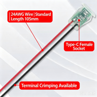 Conector de Carga USB-C Transparente Precableado con Luz Indicadora de Encendido y Cable, Tipo C Hembra, LED de Doble Color LN-010