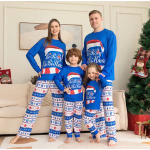 Pijamas Navideños Azules para Mujer, Pijamas de Talla Grande al por Mayor, Pijamas Familiares de Bambú, Conjuntos de Pijamas Navideños, Pijamas Navideños para Niños - Product Image 1