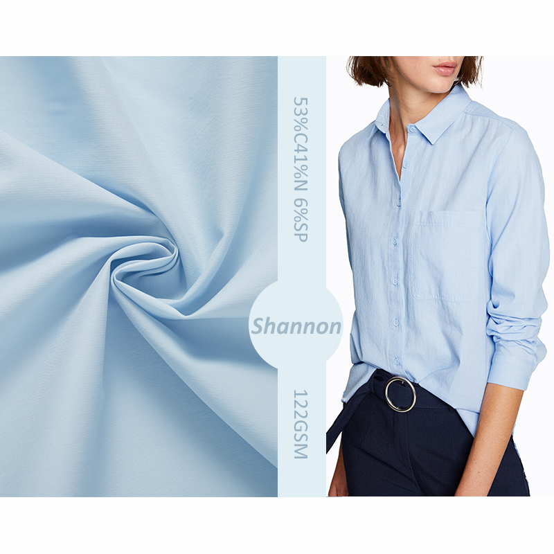 Высококачественный Экологически чистый 53% хлопок 41% нейлон 6% спандекс поплин текстильная ткань для одежды