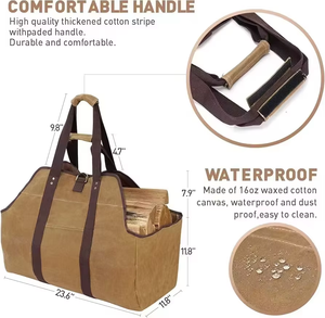 Sac de transport pour bûches en <span class=keywords><strong>toile</strong></span> cirée OEM personnalisé de 16 oz, robuste, imperméable, avec poignées - Product Image 3