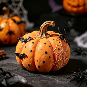 Scultura in Resina a Forma di Zucca con Iniziale 'M', Dipinta a Mano, Decorazione Autunnale Incantevole, Pezzo Unico per Tavolo, Decorazione Unica per Halloween e Ringraziamento - Product Image 2