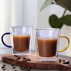 Taza de Té <span class=keywords><strong>Bohemia</strong></span> de Doble Pared Aislada de Borosilicato Transparente de 300 ml, Ecológica, Reutilizable, con Asa de Color - Product Image 2
