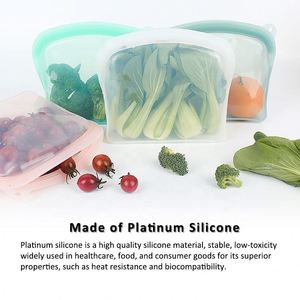 Eco Friendly Reusable Stand Pouch Fridge Freezer Fresh LFGB Zip Lock Platinum Silicone Food <b>Bags</b> 1200ml Capacity <b>Foldable</b> Set - Product Image 2