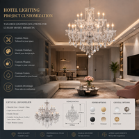 Lustre en cristal transparent classique personnalisé, luminaire suspendu à plusieurs niveaux pour la décoration d'hôtels, de villas et de salles de banquet