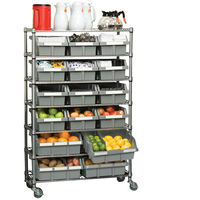 Étagère de rangement en plastique de qualité commerciale à 16 bacs, tiroirs coulissants, conception multi-niveaux, empilable, efficace pour la cuisine des restaurants