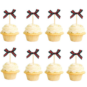 Checkered Bow Cake Toppers Fabric Reusable Christmas Dessert Decorations 8 Pcs - Product Image 3