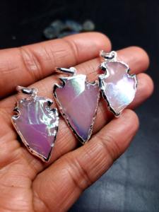 Pendentif poli en forme de feuille avec pointe de flèche en quartz rose naturel, thème Aura, pour collier DIY homme et femme - Product Image 6