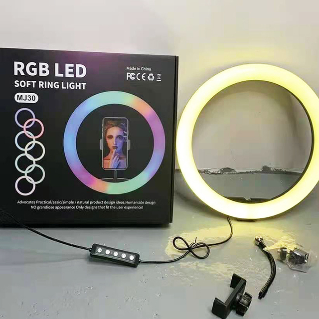 30cm 12 Inch RGB LED Ring Light Kit Luces Para Vivo for Vlogging Video Selfie Selfie Ring LED with Tripod Stand Phone Holder