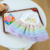 Ensemble de tenue pour fête d'anniversaire d'animaux de compagnie, robe tutu en tulle à paillettes arc-en-ciel avec chapeau d'anniversaire à pompons à pois pour petits chiens et chats