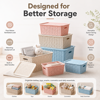 Panier de rangement en rotin tressé en plastique, organisateur de bureau, boîtes de rangement pour vêtements, bacs de rangement pour placard