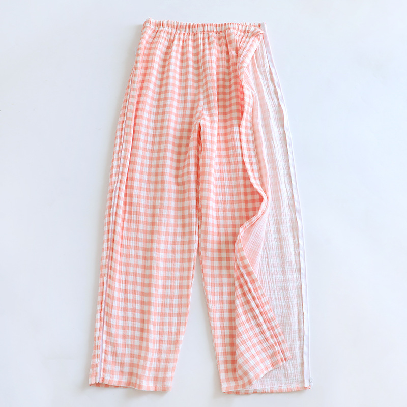Pantalon d'allaitement en gaze à carreaux rose clair pour femme, pièce unique