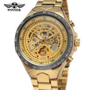 Suxuan Winner 8067 montre mécanique précise Golden Men bracelet en acier étanche à l'eau Vive ensemble de montres d'affaires automatiques - Product Image 1