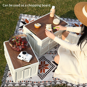 Boîte de rangement pliable avec couvercle <span class=keywords><strong>en</strong></span> bois 20L 27L 53L, grande, mobile, <span class=keywords><strong>pour</strong></span> voiture, cuisine, camping, <span class=keywords><strong>remorque</strong></span>, avec couvercle <span class=keywords><strong>en</strong></span> bois - Product Image 5