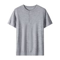 Maßgefertigter Einfarbiger Wollstrick-Pullover 100% Feine Wolle Rundhals Kurzarm-Pullover Lässiger Gestreifter Woll-Oberteil