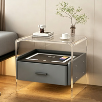 Table de chevet flottante en acrylique transparent avec chargeur sans fil, table de chevet intelligente moderne pour le rangement de la chambre