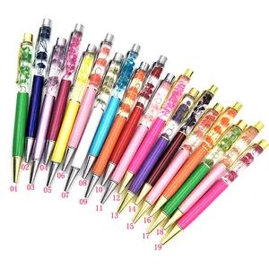 2019 Offre Spéciale Stylo En Métal Pas Cher Bricolage Stylos À BILLE Liquide Dynamique Fleur Herbier Stylo Flottant