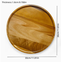 Assiette de service ronde en bois massif d'acacia gravée au laser, lavable, pour la maison et les réceptions, idéale pour servir les aliments