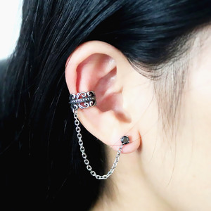 yunnique Clip-on <b>Earrings</b> Titanium Steel <b>Black</b> White Zircon <b>Studs</b> Geometric Design Fashion Ear Clips For Women - Product Image 1