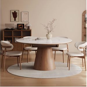 Smart Stone-Resin Modern Minimalist <b>Dining</b> <b>Table</b> Home Restaurant Use Induction Cooktop Dishes Warm Automatic Rotating Turntable - Product Image 1