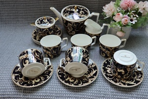 New W Series Black Upscale 15 Piece Coffee <b>Set</b> <b>Tea</b> <b>Set</b> <b>Cup</b> and Saucer Kettle <b>Set</b> - Product Image 2