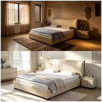 Cadre de lit confortable en cuir véritable, style minimaliste moderne, luxe, taille King & Queen, meubles de chambre à coucher en bois