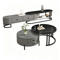 Ensemble de tables basses gigognes modernes minimalistes italiennes en pierre frittée mate, table basse de luxe extensible, combinaison décorative