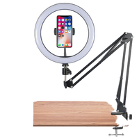 Support de téléphone portable pliable et réglable en hauteur de 70 cm avec anneau lumineux en métal à bras long pour diffusion en direct
