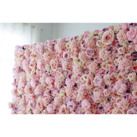 Mur de fleurs artificielles 3D personnalisé en tissu, roses en soie roses pour mariage, panneau de 2,4 m x 2,4 m, toile de fond décorative avec hortensias