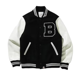 Blouson bomber vintage unisexe sur mesure, fermeture à boutons recouverts, couleur noire, blouson de baseball varsity, imperméable et respirant - Product Image 1