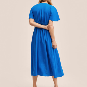 Abito blu abbottonato in <span class=keywords><strong>misto</strong></span> <span class=keywords><strong>lino</strong></span> blu <span class=keywords><strong>abiti</strong></span> da donna eleganti <span class=keywords><strong>abiti</strong></span> Casual - Product Image 3