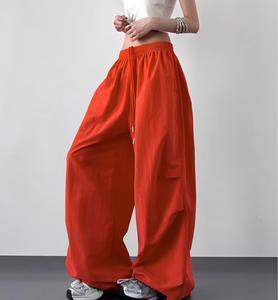 <span class=keywords><strong>Pantaloni</strong></span> Cargo Larghi da <span class=keywords><strong>Donna</strong></span> in 100% Poliestere, Stile Y2k Streetwear, con Coulisse, Gamba Larga, Arancione Rosso, Taglie Forti - Product Image 2