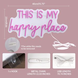 Letreros de Neón Decorativos para Pared, 'Este <span class=keywords><strong>Es</strong></span> Mi Lugar Feliz', para Dormitorio de Adolescentes, LED Rosa, Acrílico, Montaje en Pared, Interruptor Regulable, Alimentación USB, Adhesivo - Product Image 2