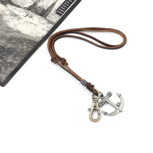 Colgante Vintage de cuero para hombres y mujeres, collar con estilo, con pluma de ancla, tijeras, esposas, llave de cráneo, <span class=keywords><strong>pala</strong></span>, vaca - Product Image 5