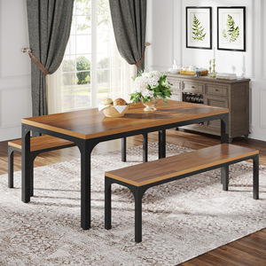 3 Pieces Dining <strong>Table</strong> Outdoor and Indoor Kitchen <strong>Table</strong> Sets <strong>With</strong> <strong>Bench</strong> - Product Image 3