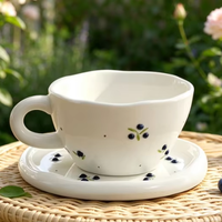 Mug à Latte en Céramique Vintage Motif Cerise, Couleurs Sous Glaçure, Idéal pour le Thé de l'Après-midi et l'Usage Quotidien
