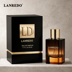 Flacon de parfum en verre ambré de luxe, <span class=keywords><strong>carré</strong></span>, mat, avec <span class=keywords><strong>dégradé</strong></span> de couleur personnalisé, vide, 30ml, 50ml, 100ml, avec boîte d'emballage et capuchon doré anti-fuite - Product Image 1