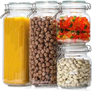 带盖密封玻璃罐适用于存放厨房罐装谷类食品、面食、糖、豆类和香料